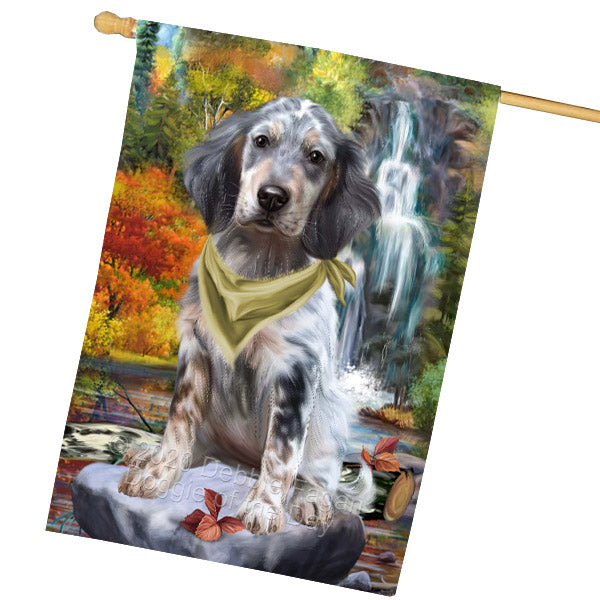 Scenic Waterfall English Setter Dog House Flag Outdoor Decorative Double Sided Pet Portrait Weather Resistant Premium Quality Animal Printed Home Decorative Flags 100% Polyester FLG69255