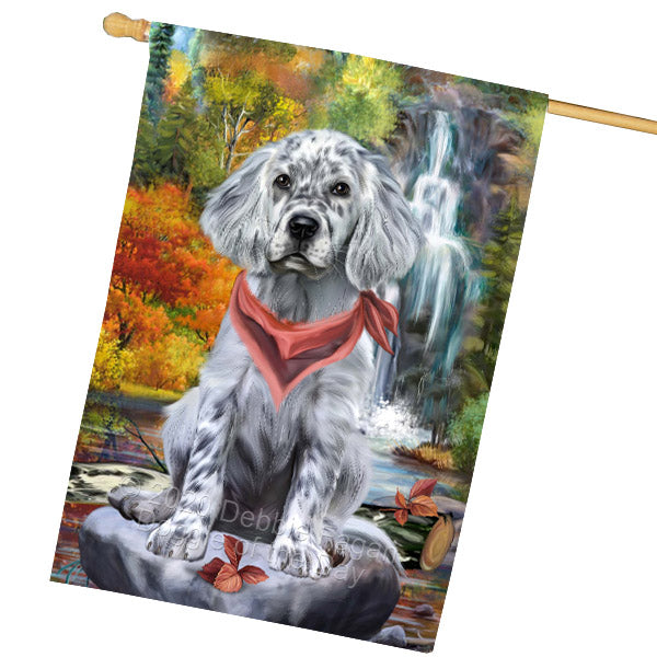 Scenic Waterfall English Setter Dog House Flag Outdoor Decorative Double Sided Pet Portrait Weather Resistant Premium Quality Animal Printed Home Decorative Flags 100% Polyester FLG69256