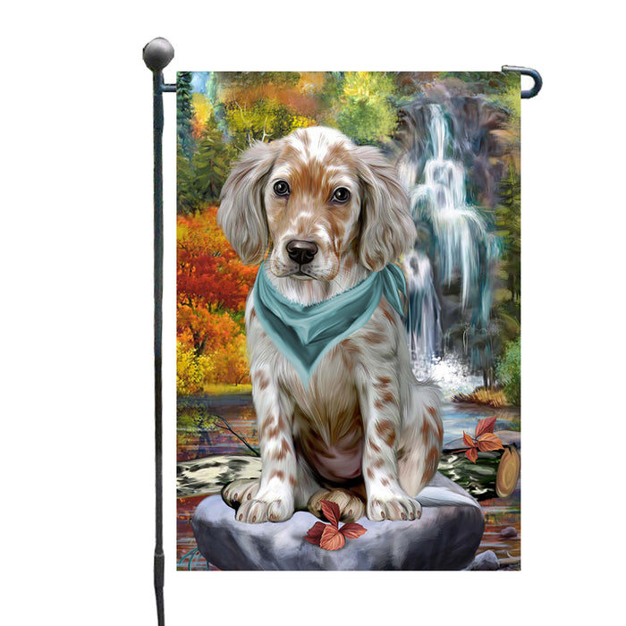 Scenic Waterfall English Setter Dog Garden Flags Outdoor Decor for Homes and Gardens Double Sided Garden Yard Spring Decorative Vertical Home Flags Garden Porch Lawn Flag for Decorations GFLG68111