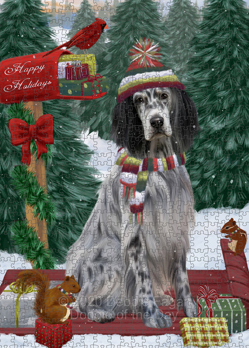 Christmas Woodland Sled English Setter Dog Portrait Jigsaw Puzzle for Adults Animal Interlocking Puzzle Game Unique Gift for Dog Lover's with Metal Tin Box PZL886