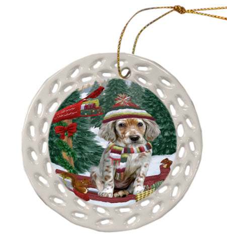 Christmas Woodland Sled English Setter Dog Doily Ornament DPOR59062