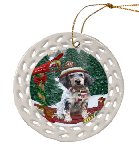 Christmas Woodland Sled English Setter Dog Doily Ornament DPOR59063