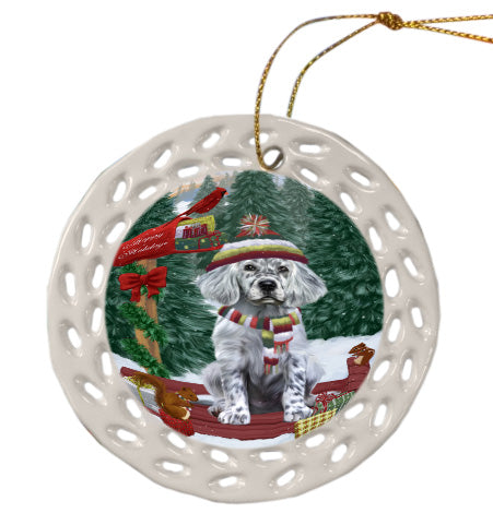 Christmas Woodland Sled English Setter Dog Doily Ornament DPOR59065