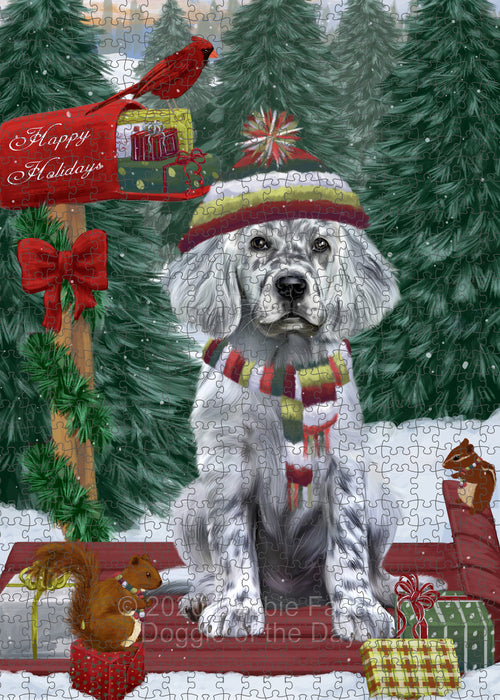 Christmas Woodland Sled English Setter Dog Portrait Jigsaw Puzzle for Adults Animal Interlocking Puzzle Game Unique Gift for Dog Lover's with Metal Tin Box PZL890