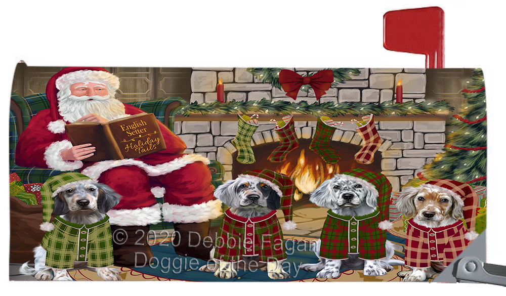 Christmas Cozy Fire Holiday Tails English Setter Dogs Magnetic Mailbox Cover Both Sides Pet Theme Printed Decorative Letter Box Wrap Case Postbox Thick Magnetic Vinyl Material