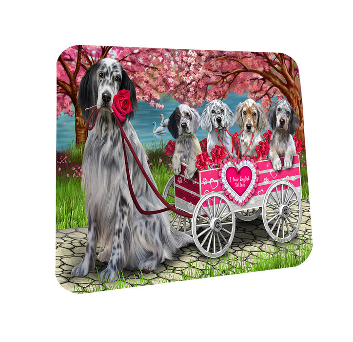 I Love English Setter Dogs in a Cart Coasters Set of 4 CST57074