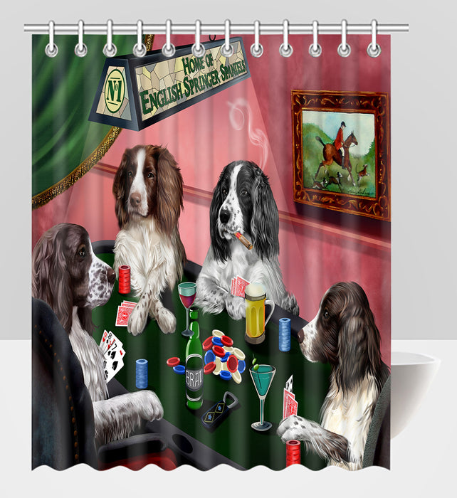 Home of  English Springer Spaniel Dogs Playing Poker Shower Curtain