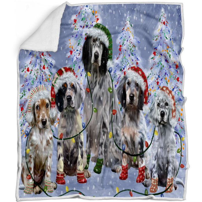 Christmas Lights and English Setter Dogs Blanket - Lightweight Soft Cozy and Durable Bed Blanket - Animal Theme Fuzzy Blanket for Sofa Couch
