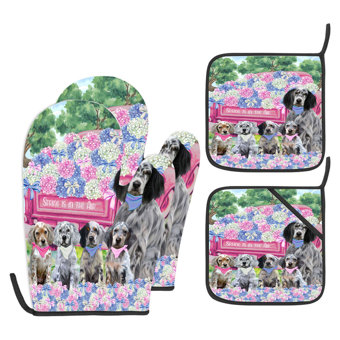 English Setter Oven Mitts and Pot Holder Set: Explore a Variety of Designs, Custom, Personalized, Kitchen Gloves for Cooking with Potholders, Gift for Dog Lovers