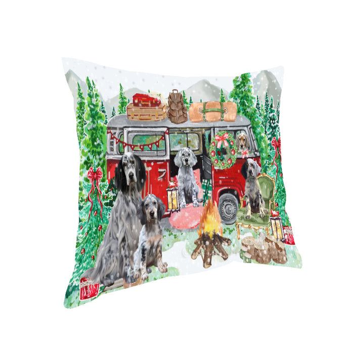 Christmas Time Camping with English Setter Dogs Pillow with Top Quality High-Resolution Images - Ultra Soft Pet Pillows for Sleeping - Reversible & Comfort - Ideal Gift for Dog Lover - Cushion for Sofa Couch Bed - 100% Polyester