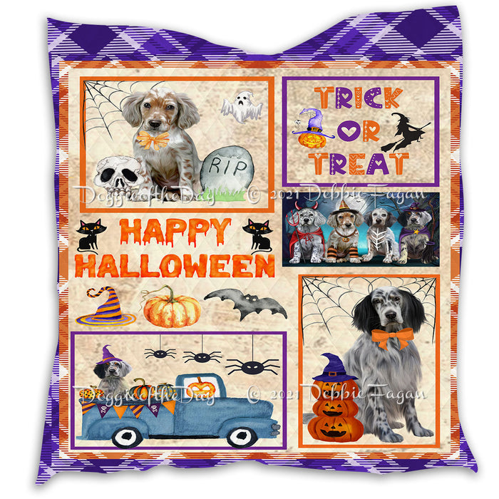 Happy Halloween Trick or Treat Pumpkin English Setter Dogs Lightweight Soft Bedspread Coverlet Bedding Quilt QUILT60886