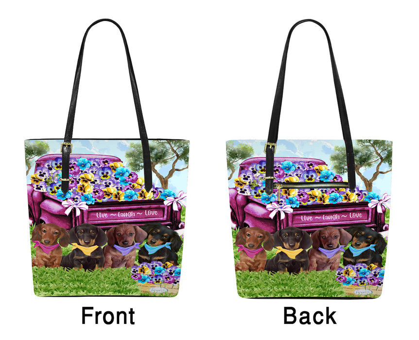 Pansy Patch Dachshund Dogs Euramerican Tote Bag, Gifts for Dog Lovers