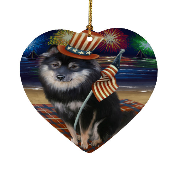 4th of July Independence Day Firework Finnish Lapphund Dog Heart Christmas Ornament HPORA58826