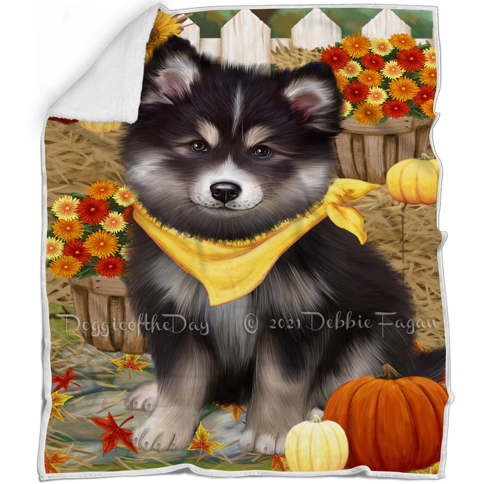 Fall Autumn Greeting Finnish Lapphund Dog with Pumpkins Blanket BLNKT142440