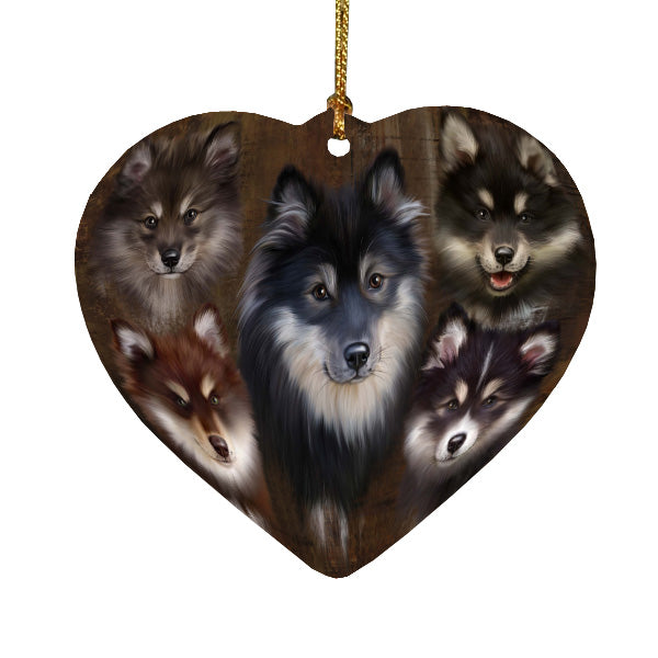 Rustic 5 Heads Finnish Lapphund Dogs Heart Christmas Ornament HPORA59016