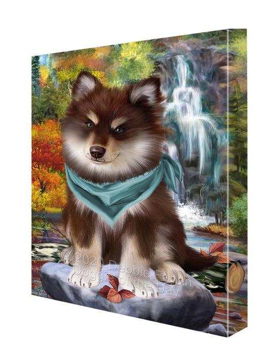 Scenic Waterfall Finnish Lapphund Dog Canvas Wall Art - Premium Quality Ready to Hang Room Decor Wall Art Canvas - Unique Animal Printed Digital Painting for Decoration CVS383