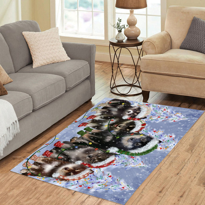 Christmas Lights and Finnish Lapphund Dogs Area Rug - Ultra Soft Cute Pet Printed Unique Style Floor Living Room Carpet Decorative Rug for Indoor Gift for Pet Lovers