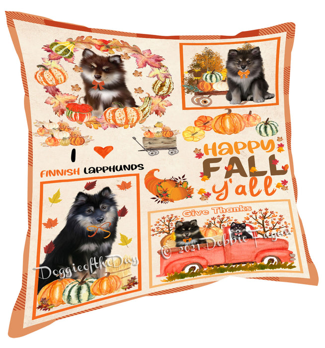 Happy Fall Y'all Pumpkin Finnish Lapphund Dogs Pillow with Top Quality High-Resolution Images - Ultra Soft Pet Pillows for Sleeping - Reversible & Comfort - Ideal Gift for Dog Lover - Cushion for Sofa Couch Bed - 100% Polyester