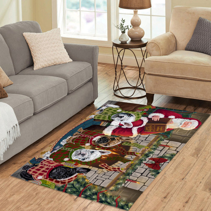 Christmas Cozy Holiday Fire Tails French Bulldogs Area Rug
