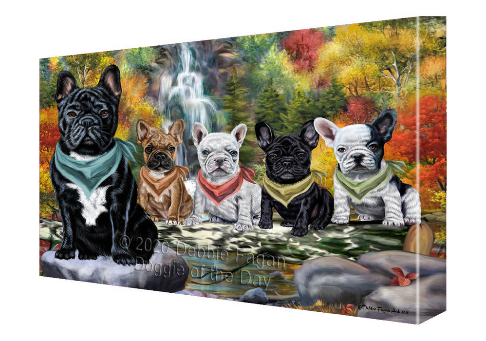 Scenic Waterfall French Bulldogs Canvas Wall Art - Premium Quality Ready to Hang Room Decor Wall Art Canvas - Unique Animal Printed Digital Painting for Decoration