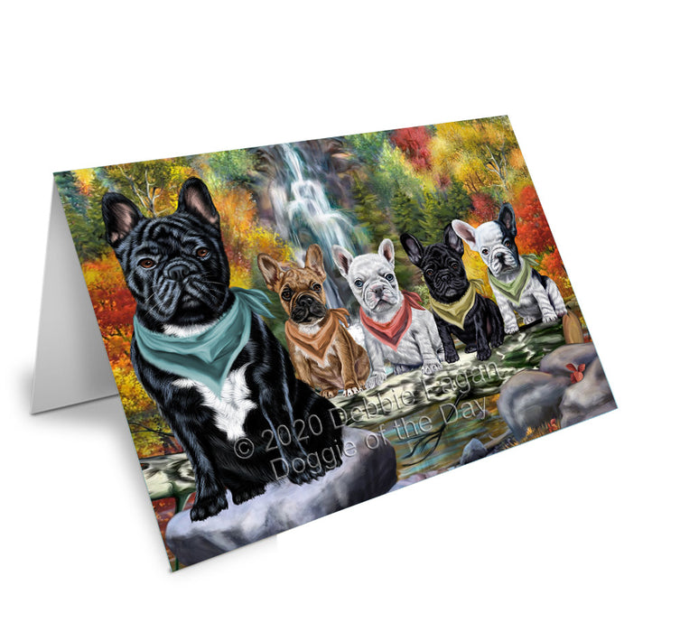 Scenic Waterfall French Bulldogs Handmade Artwork Assorted Pets Greeting Cards and Note Cards with Envelopes for All Occasions and Holiday Seasons