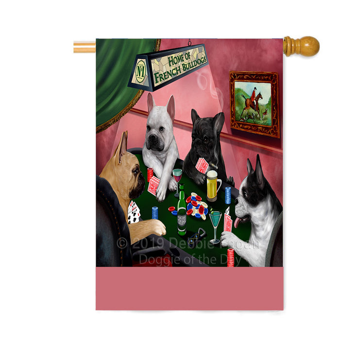Personalized Home of French Bulldogs Four Dogs Playing Poker Custom House Flag FLG-DOTD-A60324