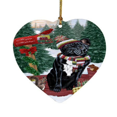 Merry Christmas Woodland Sled French Bulldog Heart Christmas Ornament HPOR55283