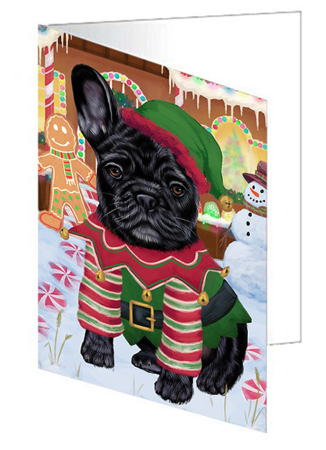 Christmas Gingerbread House Candyfest French Bulldog Handmade Artwork Assorted Pets Greeting Cards and Note Cards with Envelopes for All Occasions and Holiday Seasons GCD73505