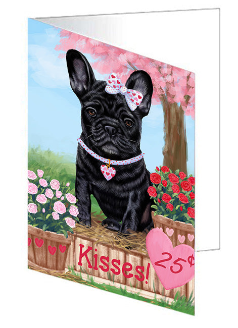 Rosie 25 Cent Kisses French Bulldog Dog Handmade Artwork Assorted Pets Greeting Cards and Note Cards with Envelopes for All Occasions and Holiday Seasons GCD72104
