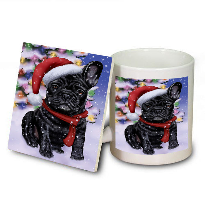 Winterland Wonderland French Bulldog In Christmas Holiday Scenic Background  Mug and Coaster Set MUC53383