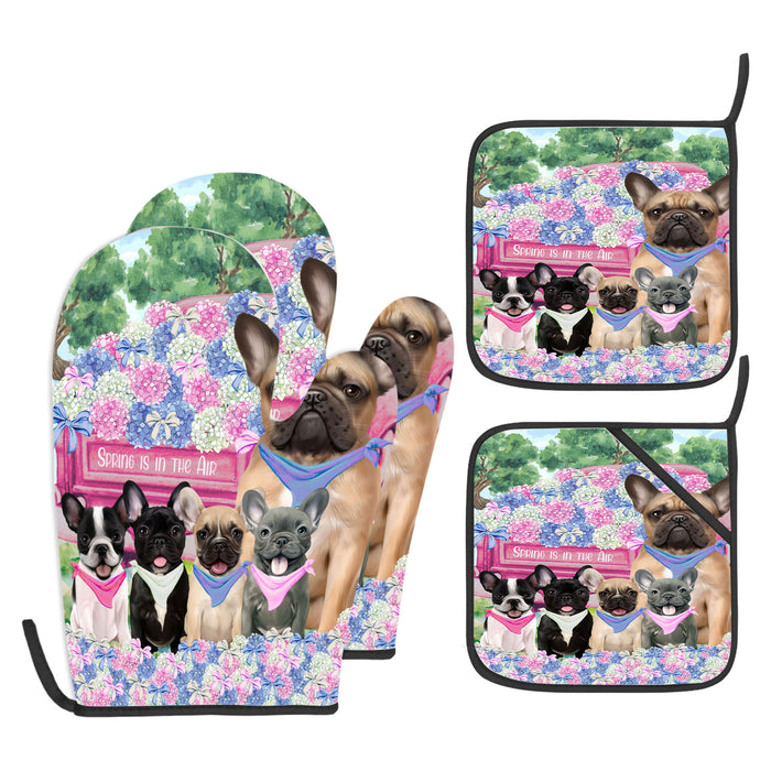 French Bulldog Oven Mitts and Pot Holder Set, Kitchen Gloves for Cooking with Potholders, Explore a Variety of Designs, Personalized, Custom, Dog Moms Gift