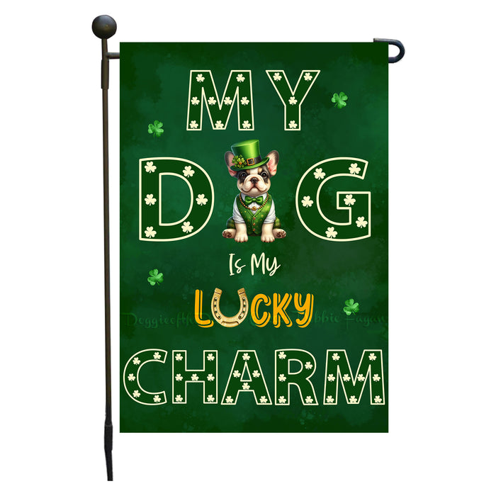 St. Patrick's Day French Bulldog Irish Dog Garden Flags with Lucky Charm Design - Double Sided Yard Garden Festival Decorative Gift - Holiday Dogs Flag Decor 12 1/2"w x 18"h