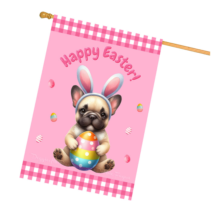 French Bulldog Dog Easter Day House Flags with Multi Design - Double Sided Easter Festival Gift for Home Decoration  - Holiday Dogs Flag Decor 28" x 40"