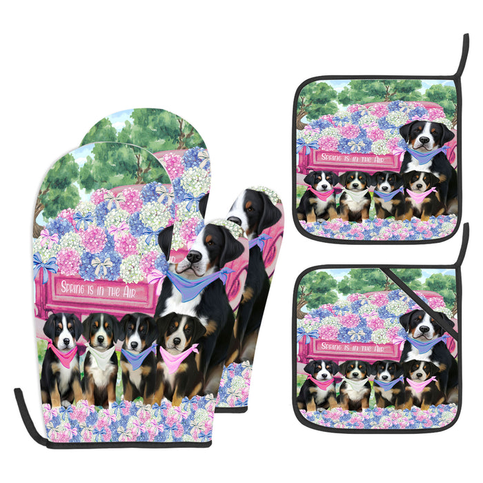 Greater Swiss Mountain Oven Mitts and Pot Holder Set, Kitchen Gloves for Cooking with Potholders, Explore a Variety of Designs, Personalized, Custom, Dog Moms Gift