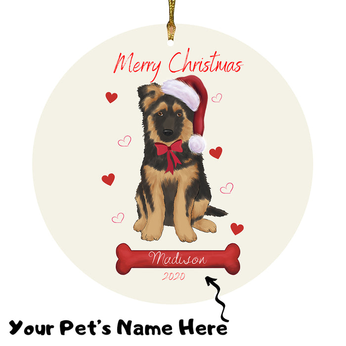 Personalized Merry Christmas  German Shepherd Dog Christmas Tree Round Flat Ornament RBPOR58957