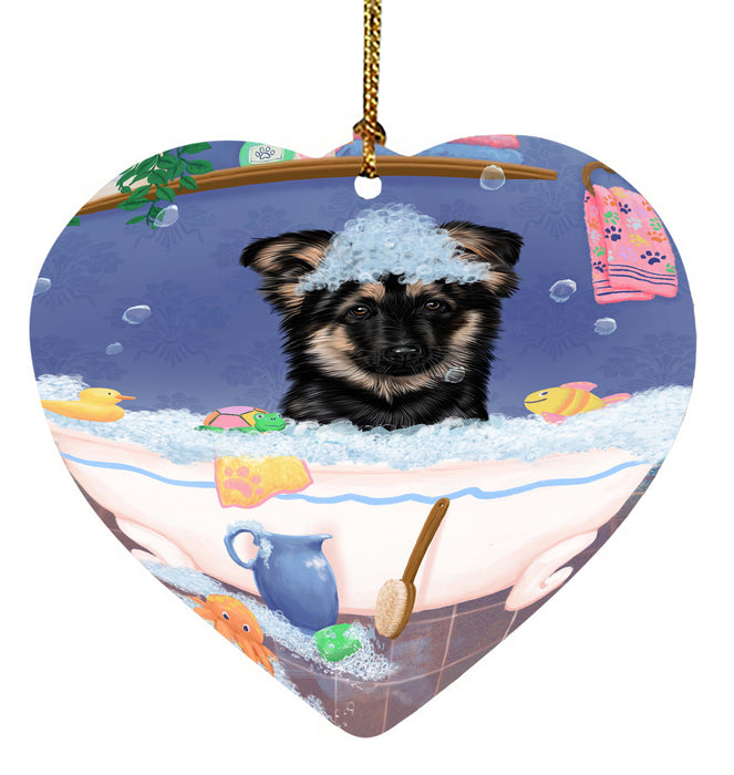 Rub A Dub Dog In A Tub German Shepherd Dog Heart Christmas Ornament HPORA58609