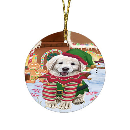 Christmas Gingerbread House Candyfest Golden Retriever Dog Round Flat Christmas Ornament RFPOR56694