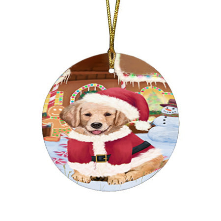 Christmas Gingerbread House Candyfest Golden Retriever Dog Round Flat Christmas Ornament RFPOR56696