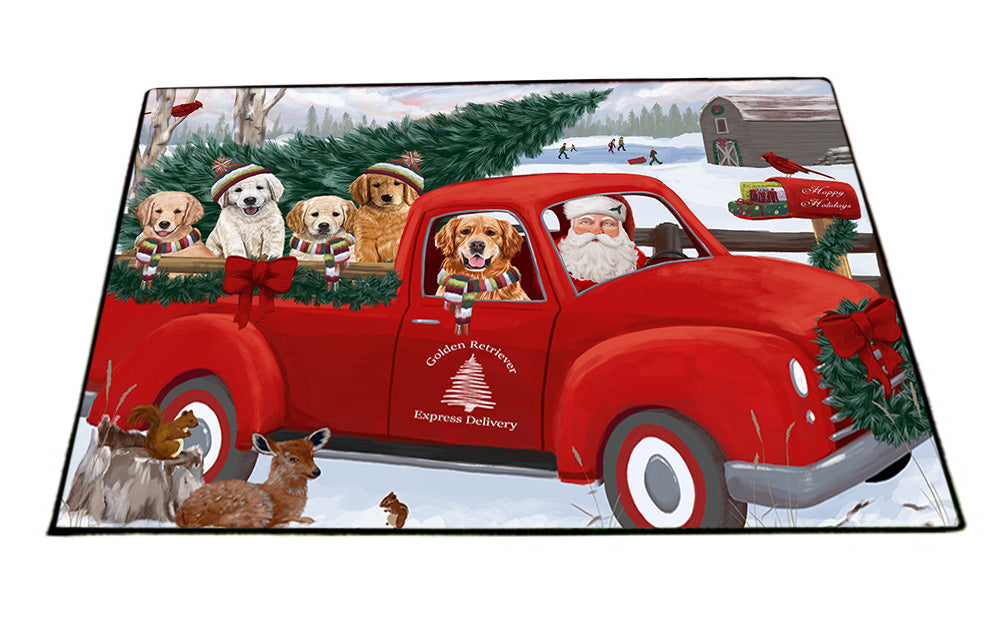 Christmas Santa Express Delivery Golden Retrievers Dog Family Floormat FLMS52398
