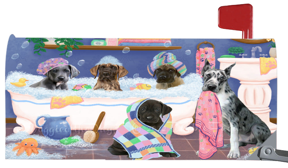 Rub A Dub Dogs In A Tub Great Dane Dog Magnetic Mailbox Cover Both Sides Pet Theme Printed Decorative Letter Box Wrap Case Postbox Thick Magnetic Vinyl Material