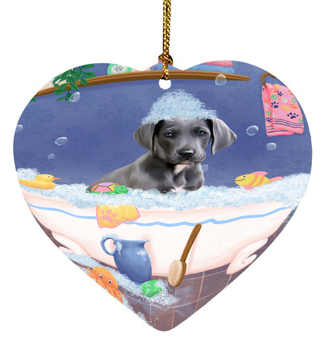 Rub A Dub Dog In A Tub Great Dane Dog Heart Christmas Ornament HPORA58615
