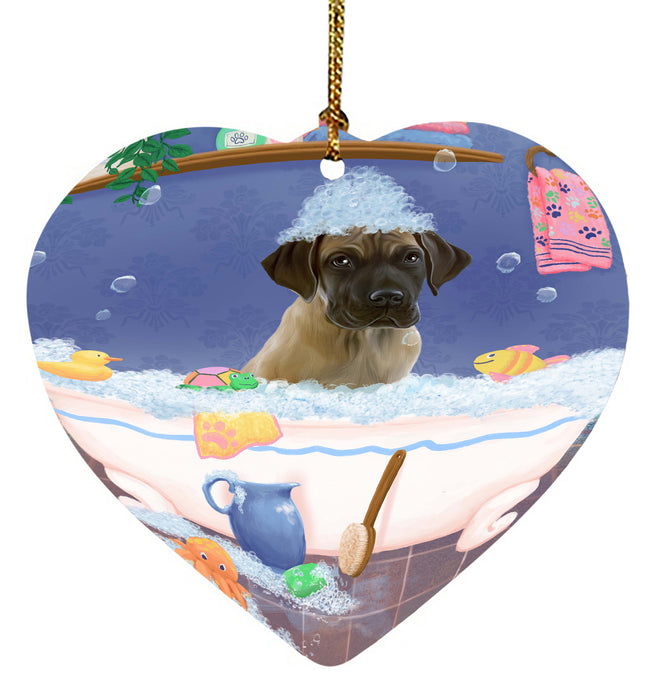 Rub A Dub Dog In A Tub Great Dane Dog Heart Christmas Ornament HPORA58617
