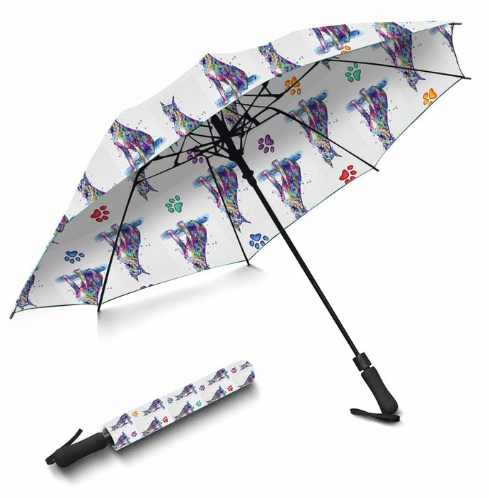 Watercolor Mini Great Dane DogsSemi-Automatic Foldable Umbrella