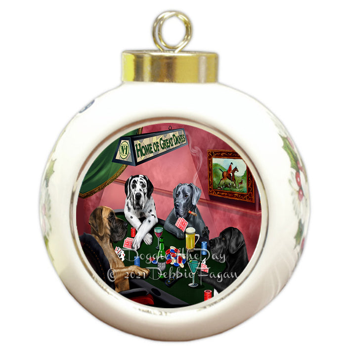Home of Poker Playing Great Dane Dogs Round Ball Christmas Ornament Pet Decorative Hanging Ornaments for Christmas X-mas Tree Decorations - 3" Round Ceramic Ornament