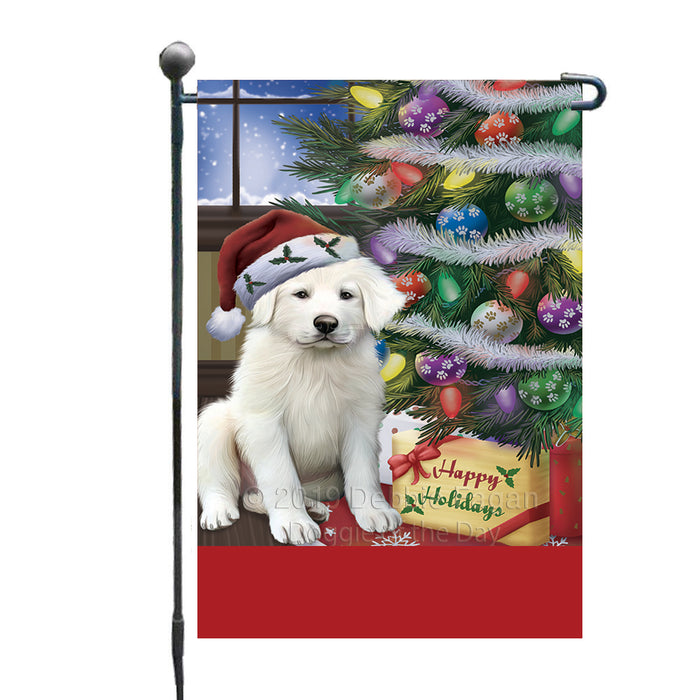 Personalized Christmas Happy Holidays Great Pyrenee Dog with Tree and Presents Custom Garden Flags GFLG-DOTD-A58636