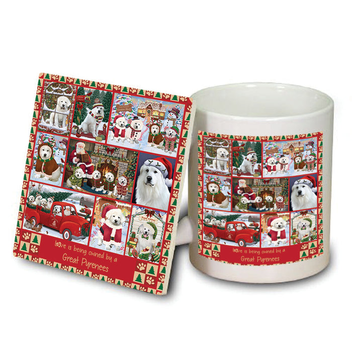 Love is Being Owned Christmas Great Pyrenee Dogs Mug and Coaster Set MUC57221