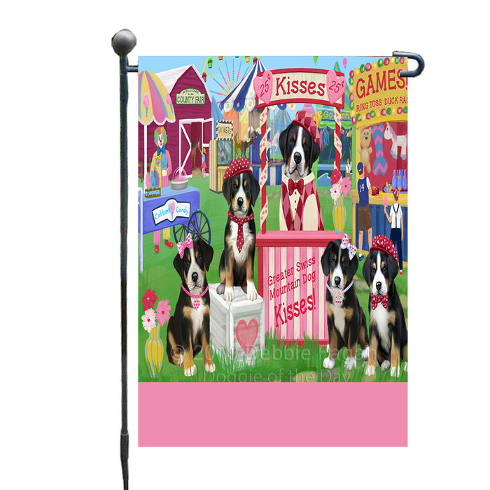 Personalized Carnival Kissing Booth Greater Swiss Mountain Dogs Custom Garden Flag GFLG64288