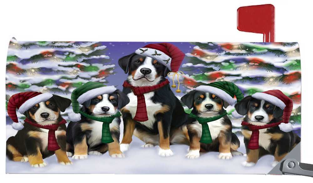 Magnetic Mailbox Cover Greater Swiss Mountain Dogs Christmas Family Portrait in Holiday Scenic Background MBC48229