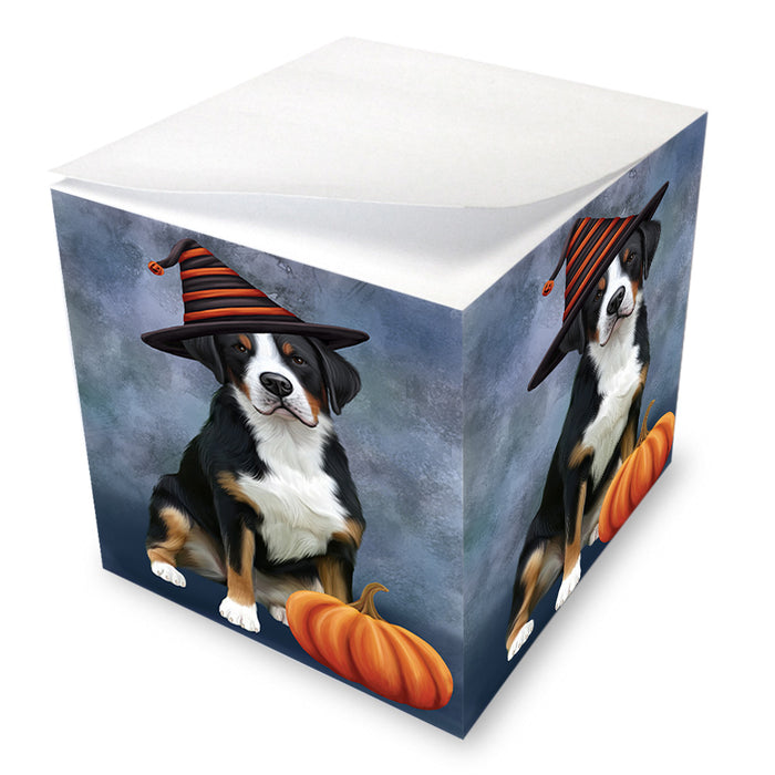 Happy Halloween Greater Swiss Mountain Dog Wearing Witch Hat with Pumpkin Note Cube NOC56376