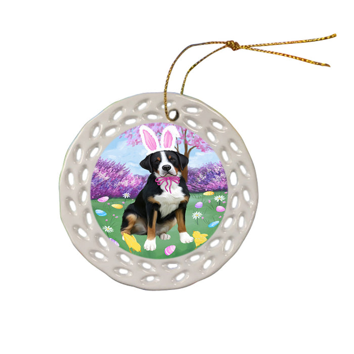 Easter Holiday Greater Swiss Mountain Dog Ceramic Doily Ornament DPOR57308